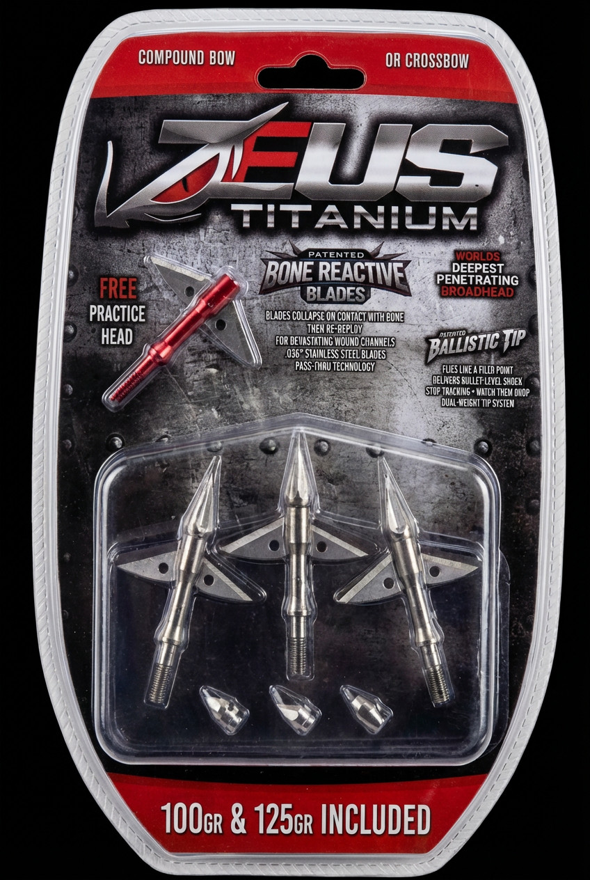 ZEUS TITANIUM  BROADHEADS (3 PACK)  BOTH 100/125 HUNTING ARCHERY BOW CROSSBOW