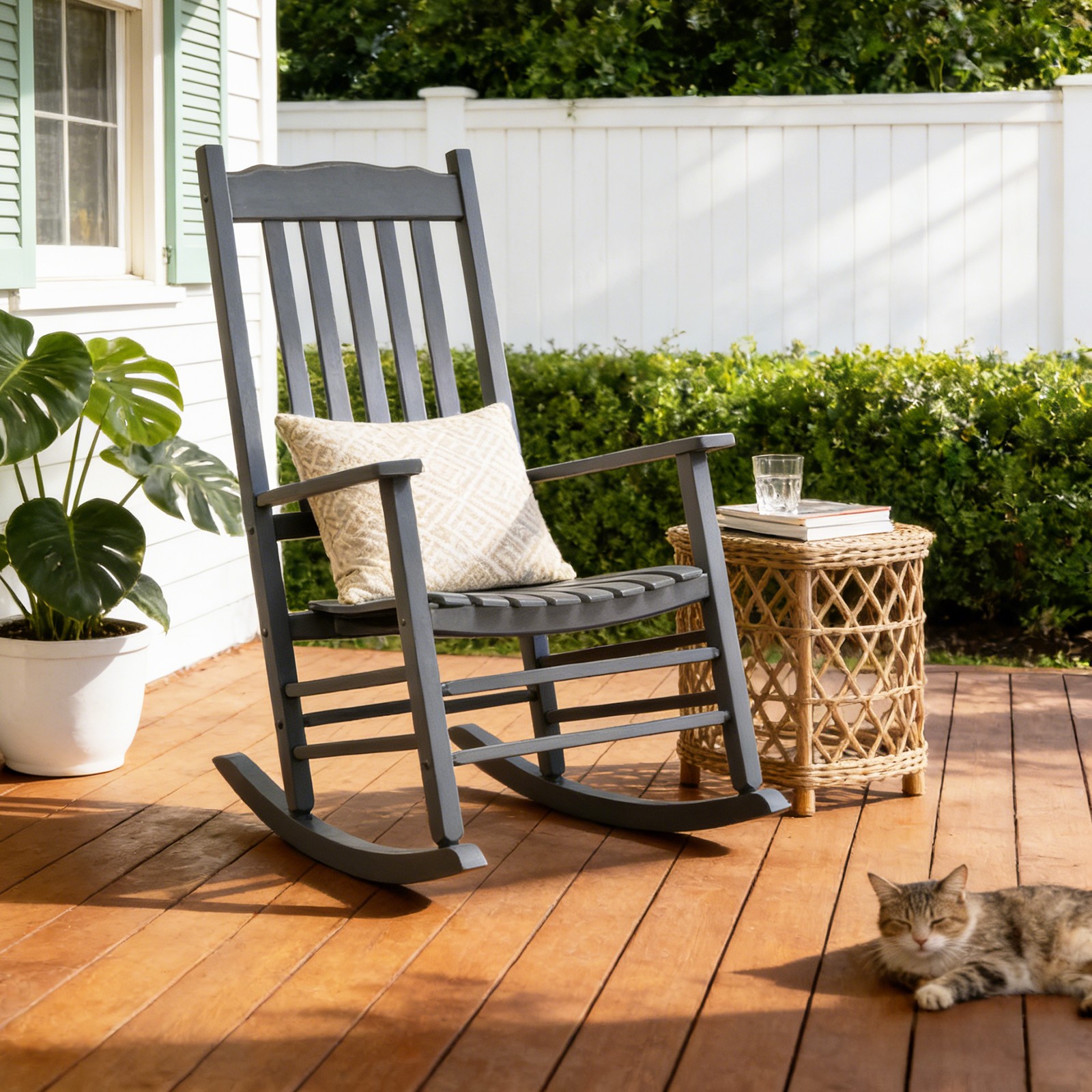 1 PCS Wooden Rocking Chair, Relaxing Armchair Durable for Indoor/Outdoor Garden