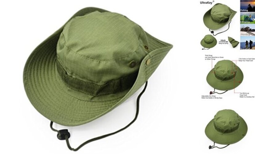 Outdoor Wide Brim Sun Protect Hat, Classic US Combat Army Medium Light Green