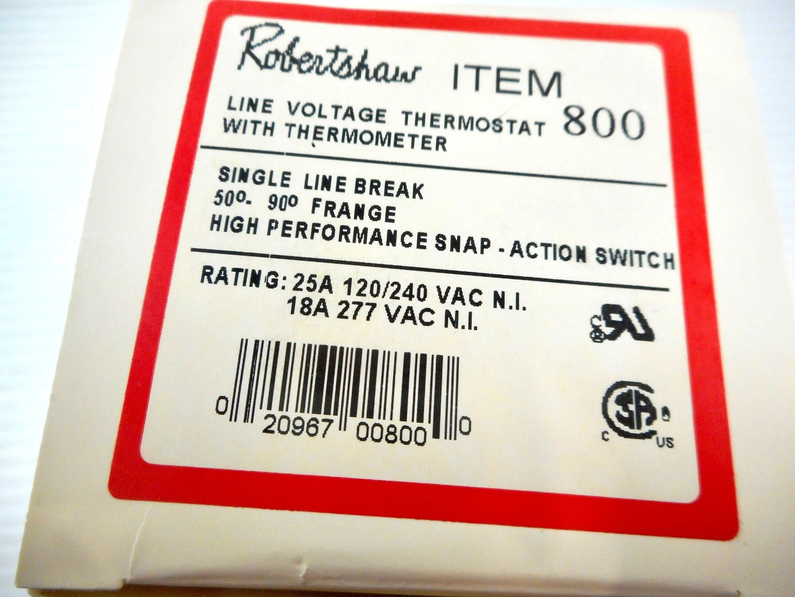 Robertshaw 800 Line Volt Mechanical Thermostat 25A 120/240