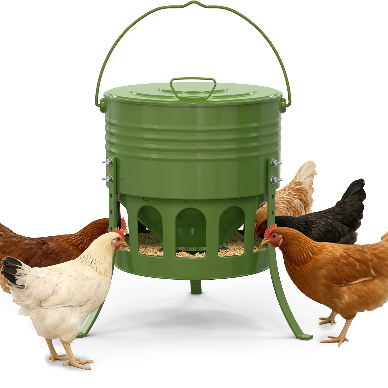 Metal Chicken Feeder No Waste, 20 Lbs Large Automatic Chicken Feeder with 12 ...