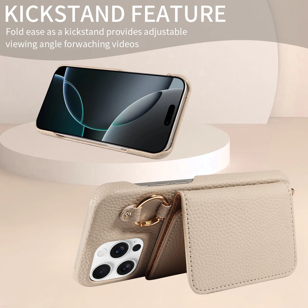 Color: Beige, Bundle: Case & Strap, Material: Artificial Leather, Compatibility