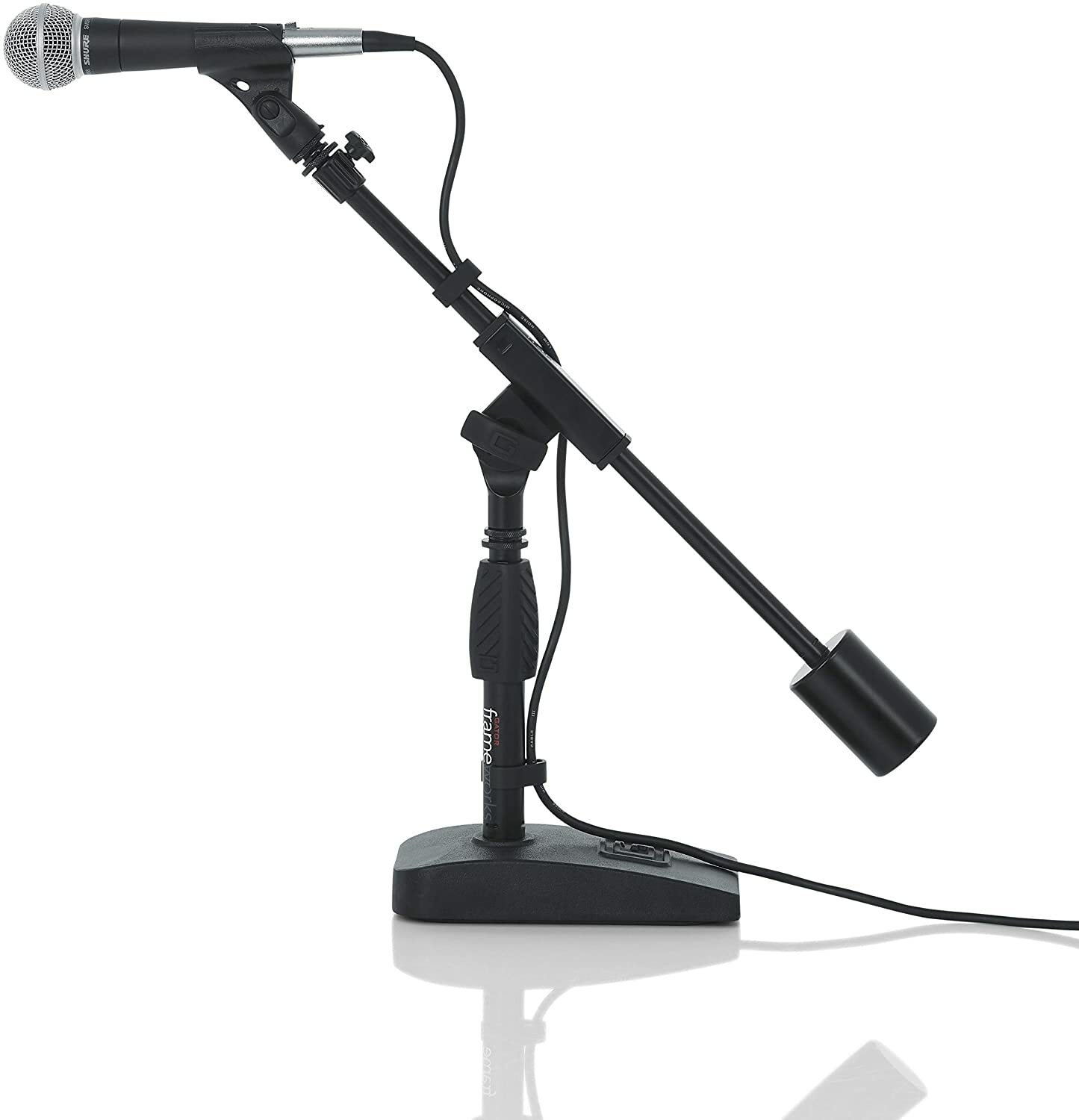 Gator Frameworks Short Weighted Base Microphone Stand with Telescopic Boom Arm