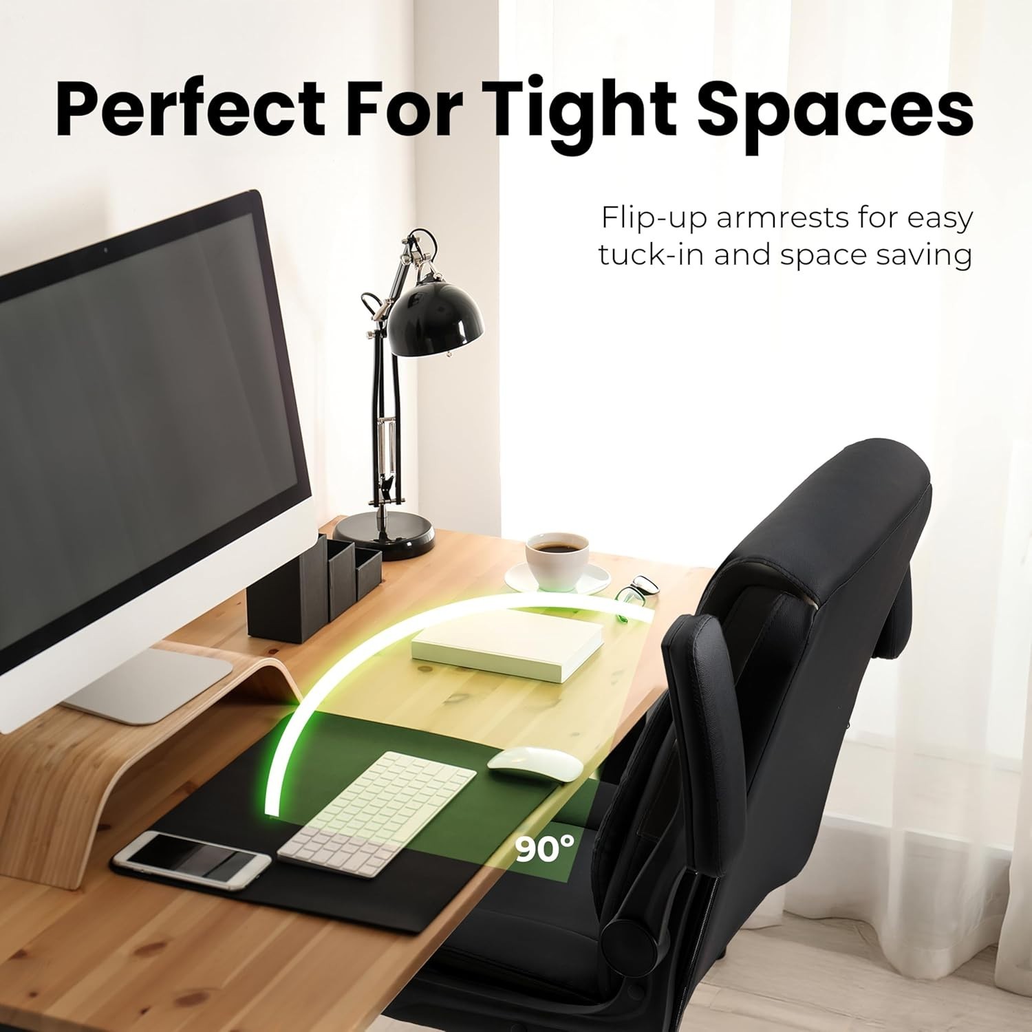 Mid-Back Office Chair with Flip-Up Armrests - Stylish and Comfortable Seating