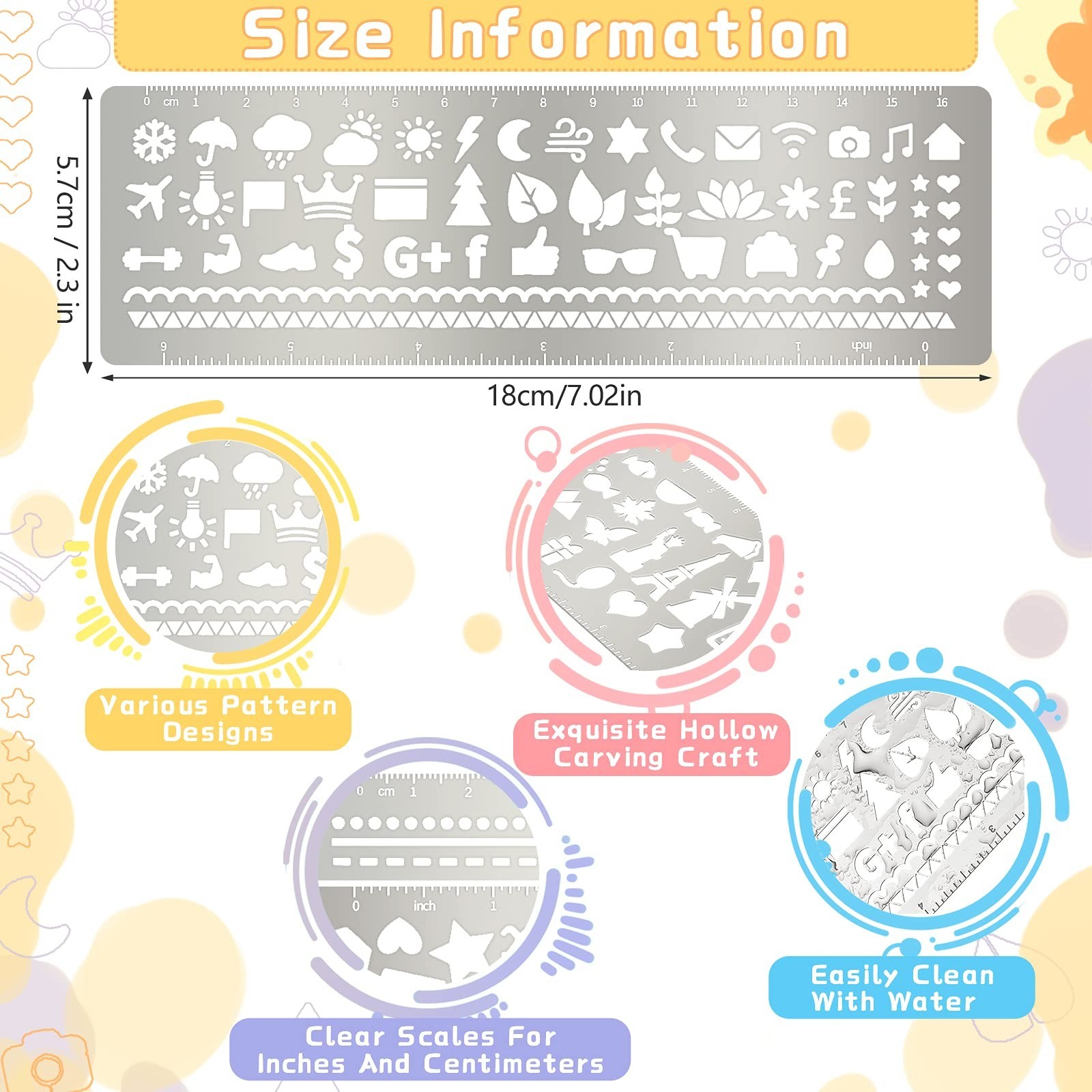 Chinco 4 Pieces Stencils Metal Journal Template 7.1 x 2.3 Inch Bookmark Ruler...