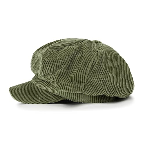 Washed Cotton Newsboy Cabbie Cap Corduroy Duck Bill Flat Medium Olive - New