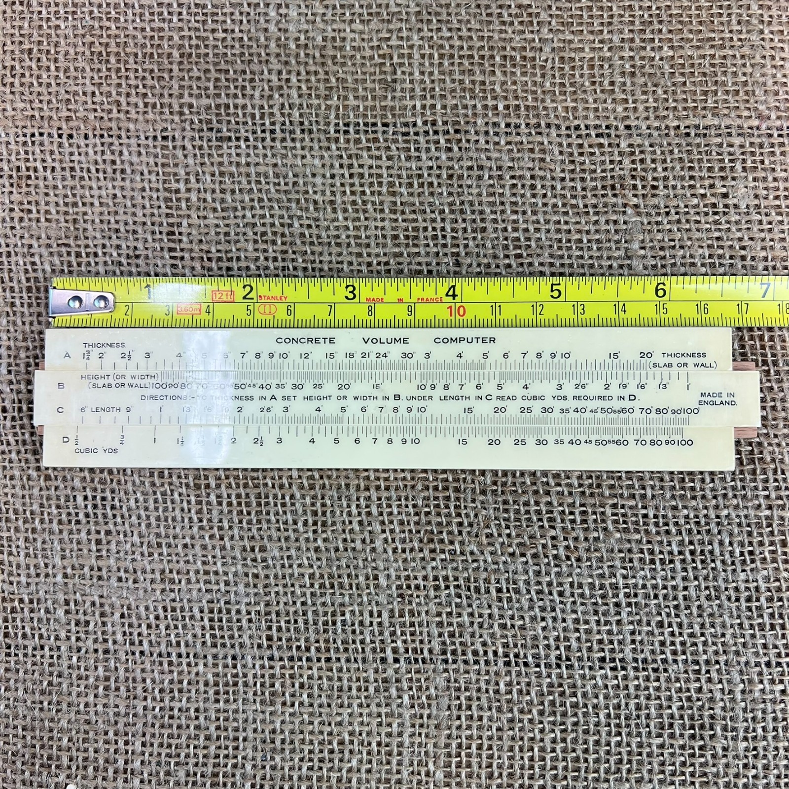 VINTAGE DENNIFF CONCRETE VOLUME COMPUTER ENGINEERING SLIDE RULER & SCALE