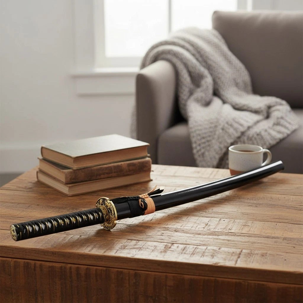 Authentic Japanese Samurai Katana - Full Tang, Golden Dragon Design, 28.3” Blade