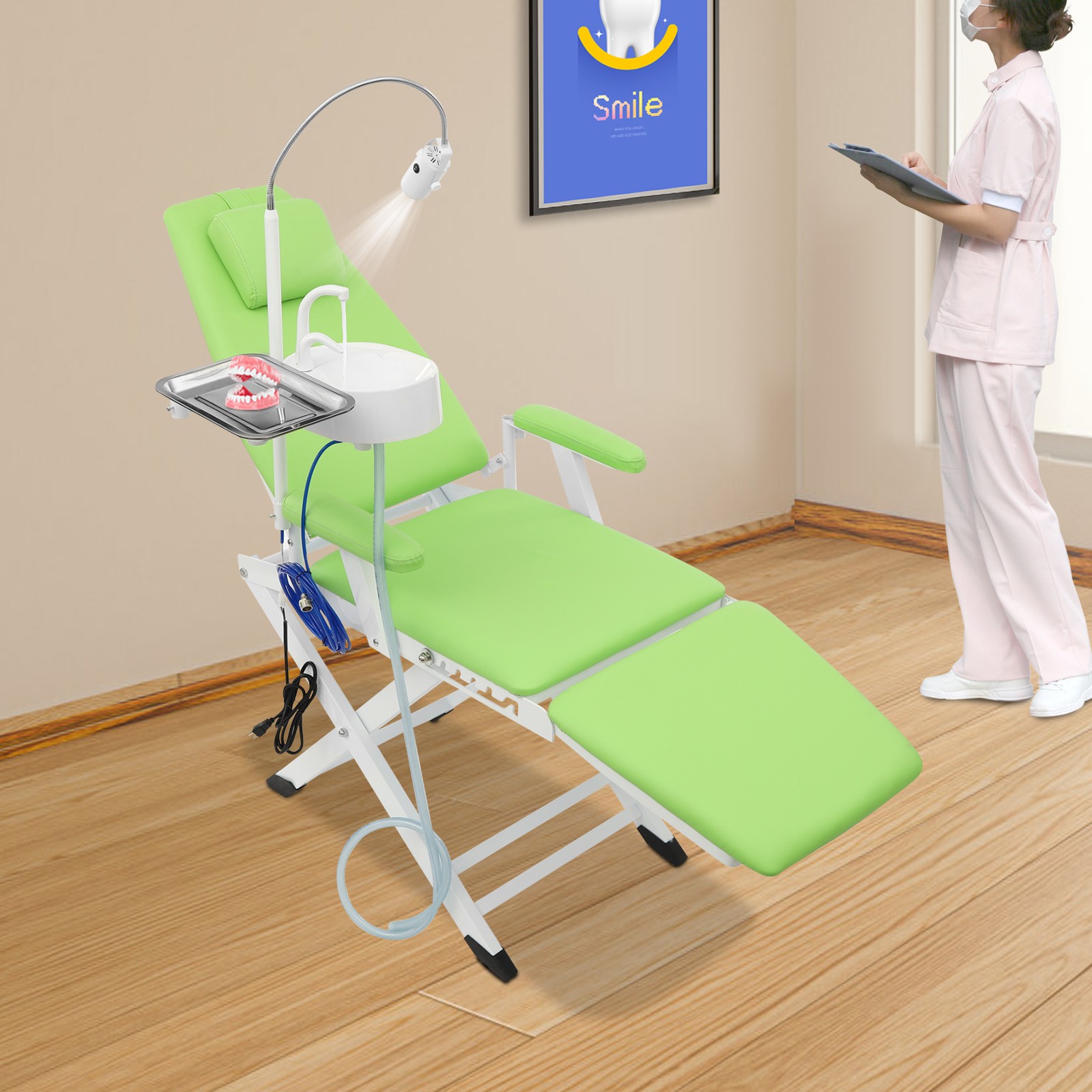 100kg Capacity Folding Mobile Chair LED Dental Chair Portable Dental Chair US