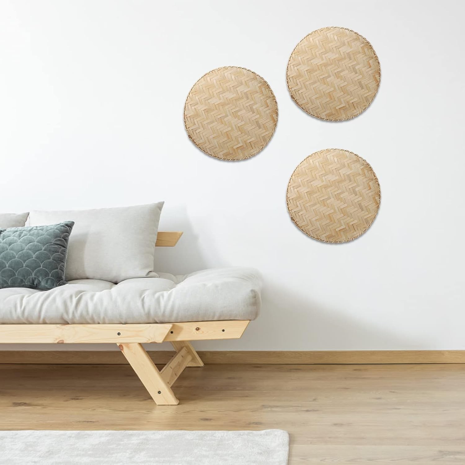 Handmade Woven Bamboo Basket Tray 13 Inch Round Flat Shallow Storage Serving for