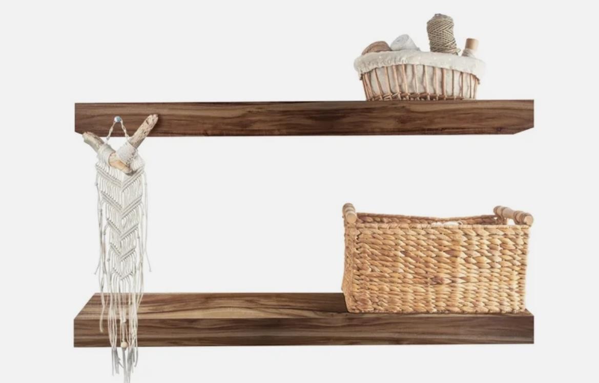 Vision Home Floating Shelves 2 Pack Acacia Wood 24 x 9.5 x 1.5 in with Hardware