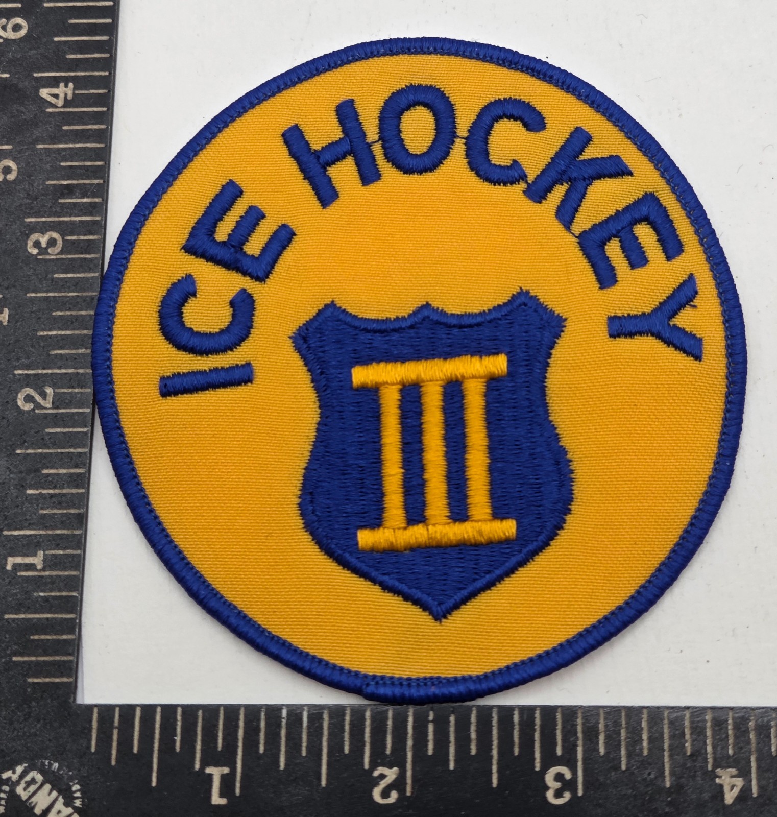 Ice Hockey Patch Sew On Embroidered Blue Yellow Roman Numeral III Sports