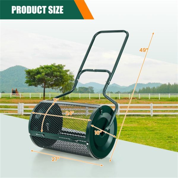 24-Inch Metal Mesh Compost Spreader 2.7 Cu.ft Large Capacity, Heavy-Duty Rust