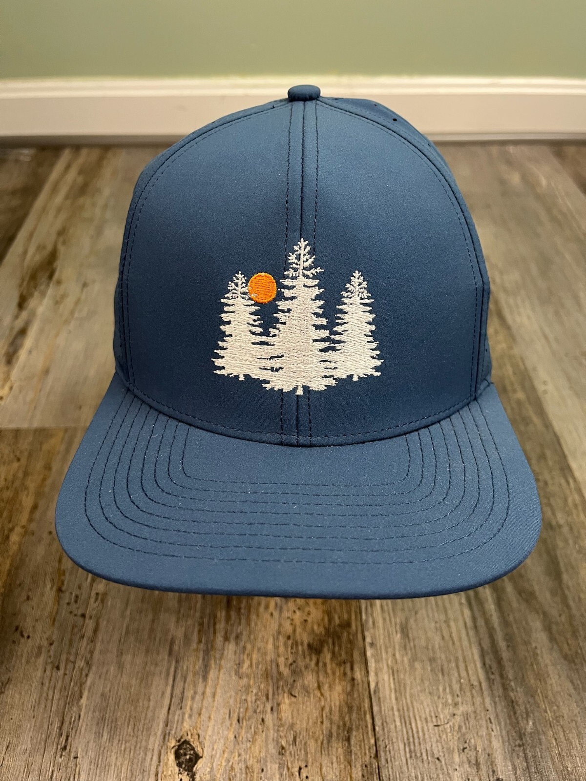FN3P Golf Hat Cap Blue White Trees Orange Moon Embroidered Snap Adjustable