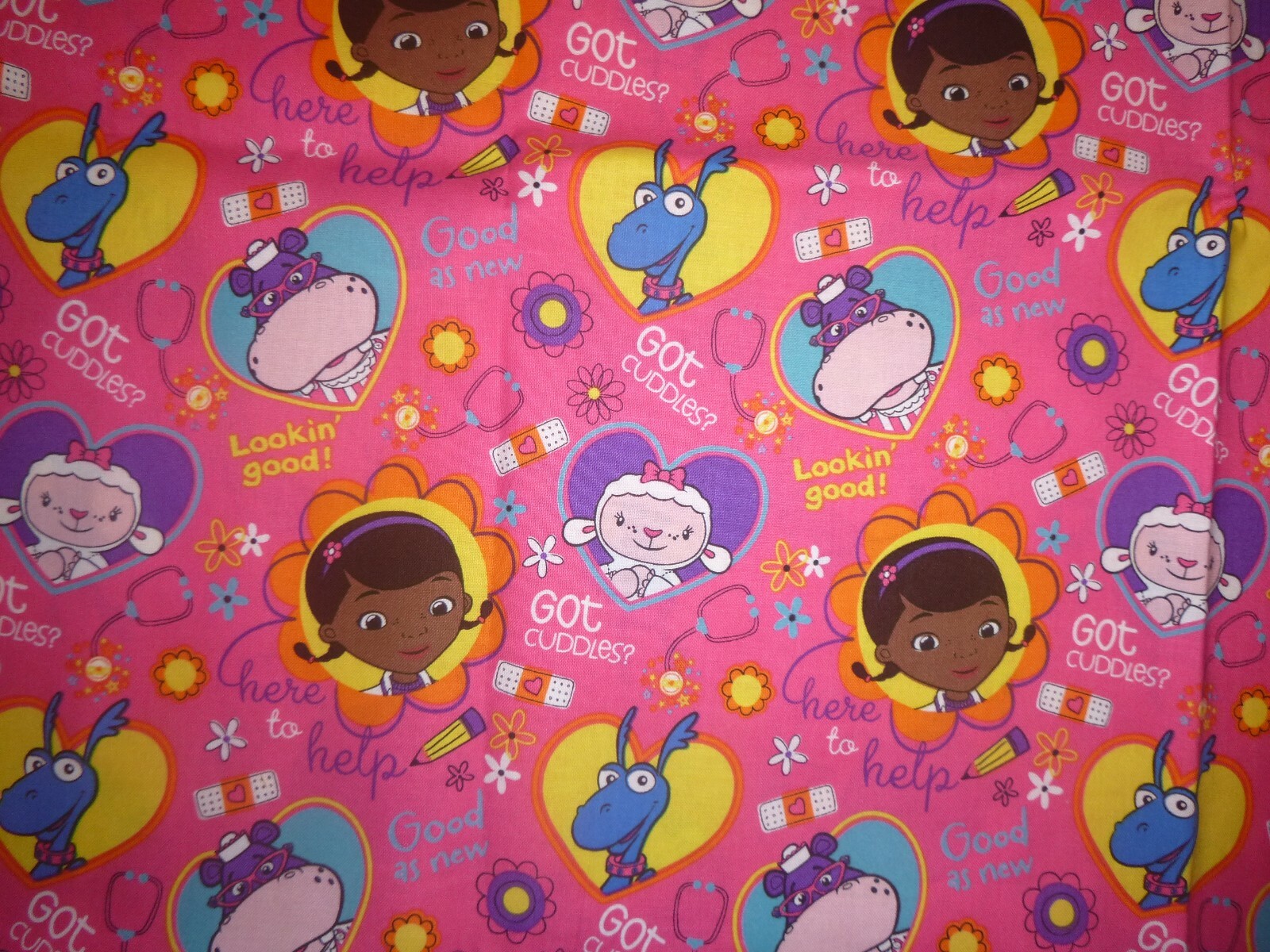 Doc McStuffins Cotton Fabric a standard handcrafted pillowcase