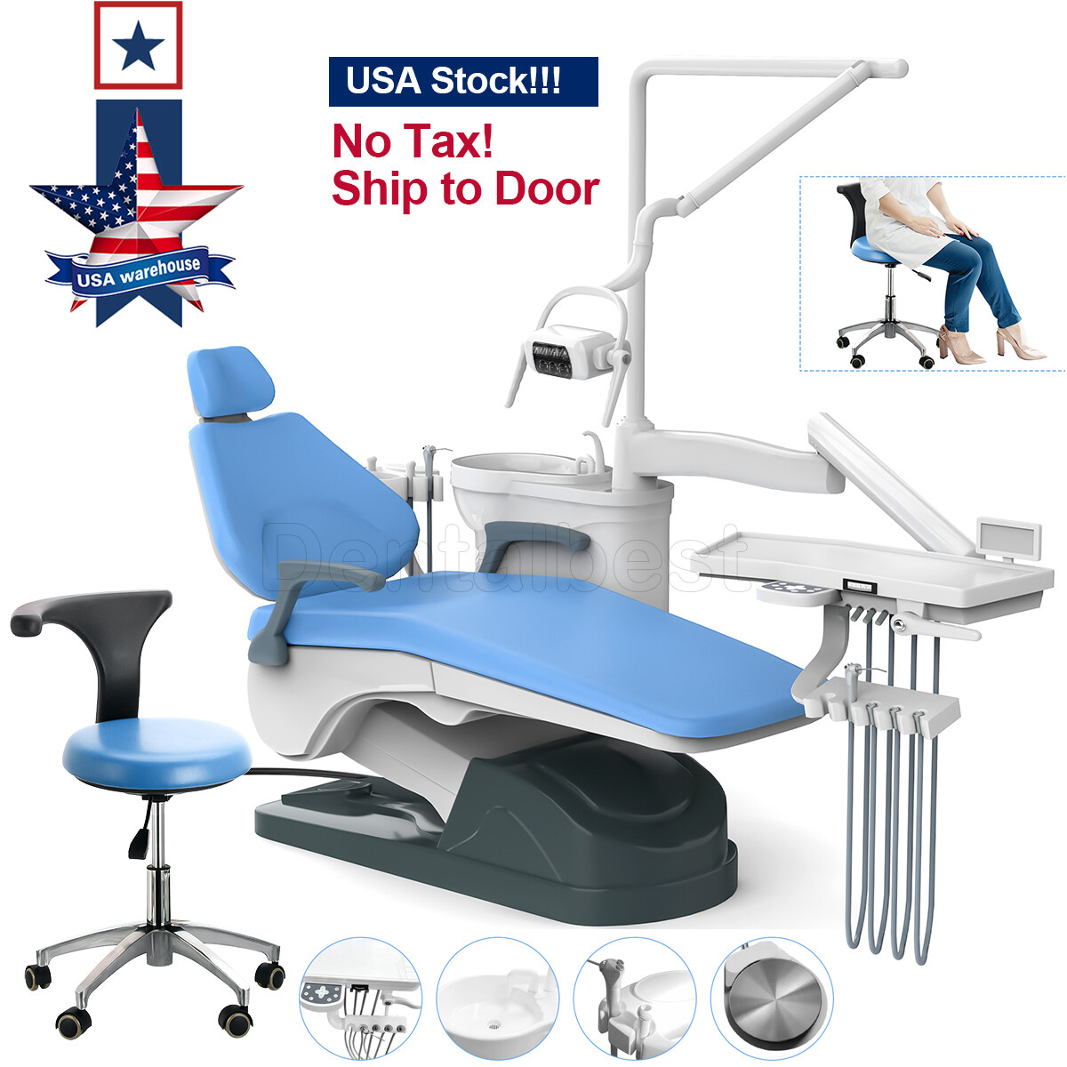 Dental Unit Chair Computer Controlled DC Motor PU Hard Leather +Chair Stool FDA
