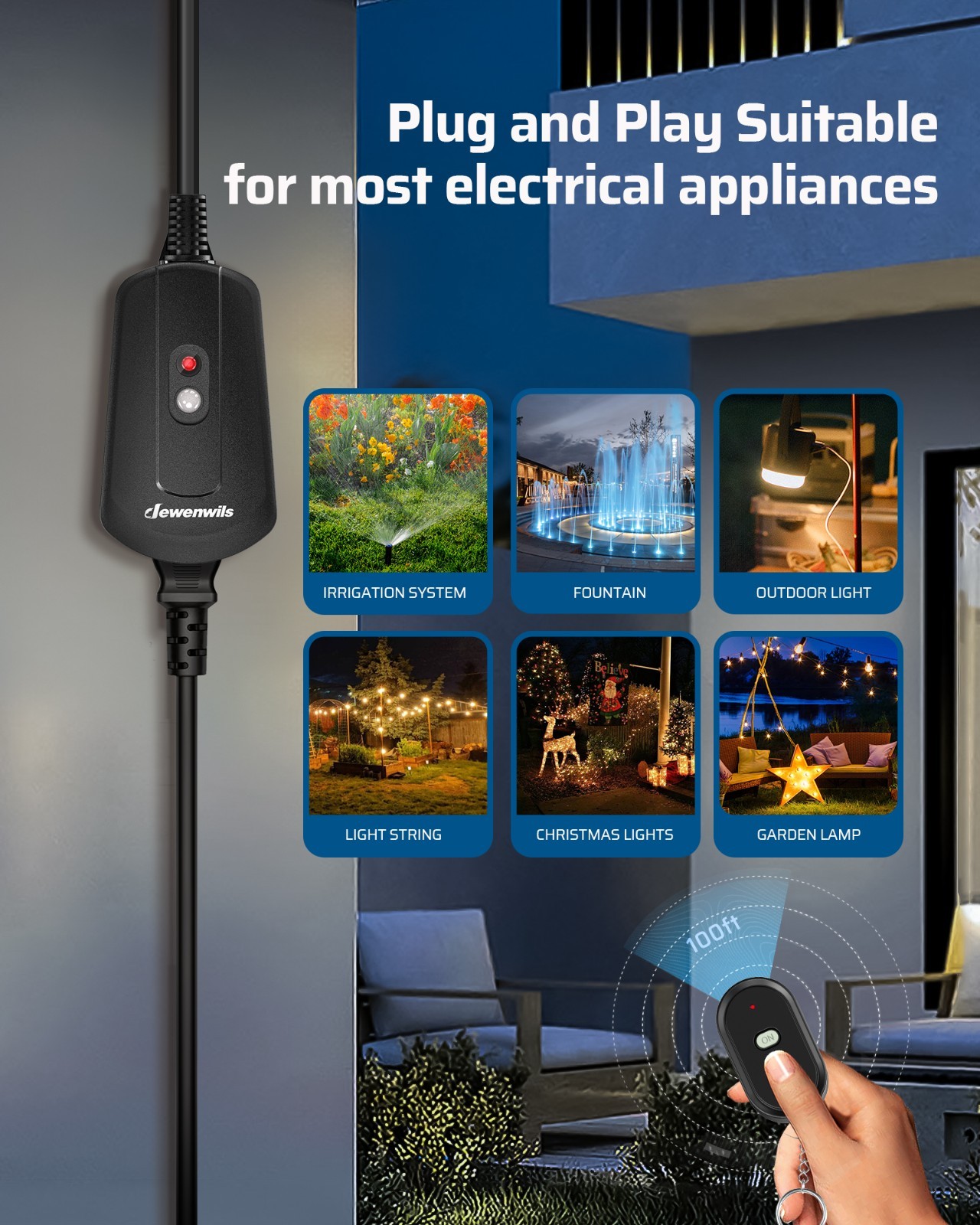 DEWENWILS Outdoor Wireless Remote Control Outlet, Remote Controlled Light Switch
