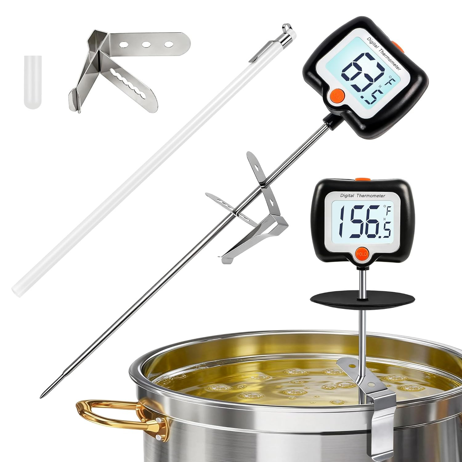 10 Inch Long Digital Candy Thermometer with Pot Clip,Deep Fry Thermometer,Rot...