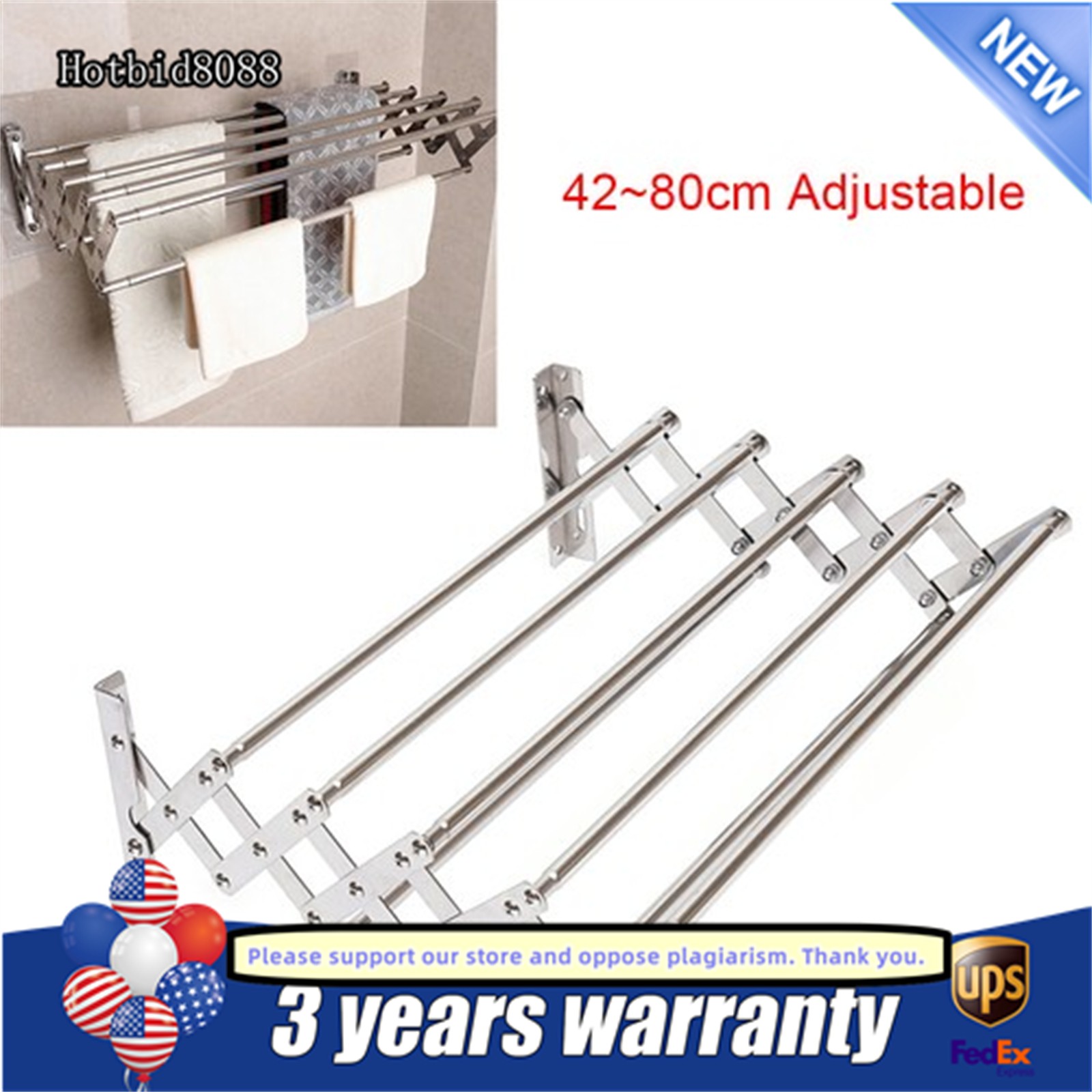 Hanger Shelf Wall-Mounted Expandable Folding Clothes Drying Towel Rack Laundry
