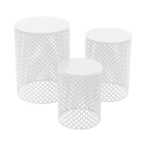3pcs White Metal Frame Accent Table Modern Iron End Table Outdoor Side Table US