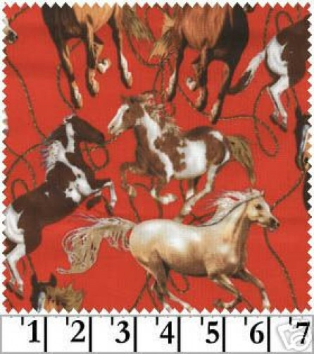 2 YDS Horses on Red QUILT FABRIC