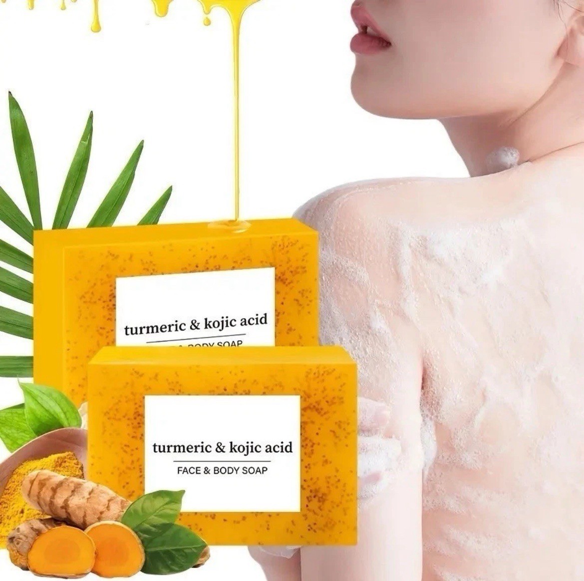 2-Pack Turmeric Glow Soap Bar - Lemon & Kojic Acid, Removing Dark Spots