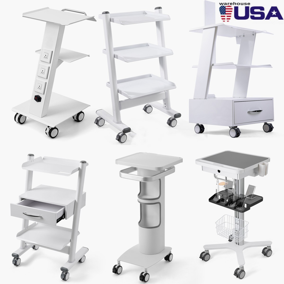 Dental Medical Mobile Rolling Cart Trolley for Laser Ultrasound Imaging Scanner