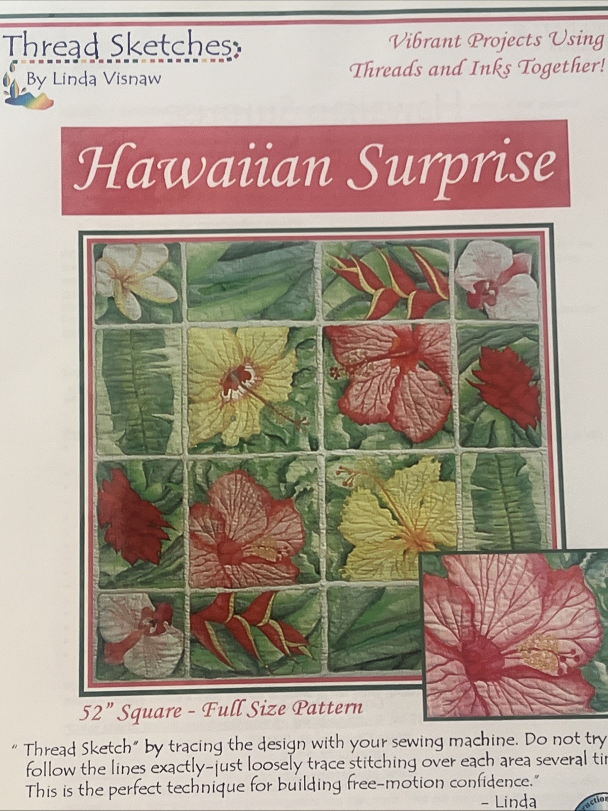 Hawaiian Hibiscus Sunrise Quilt Pattern w/ CD Linda Visnaw CD Foundation Paper