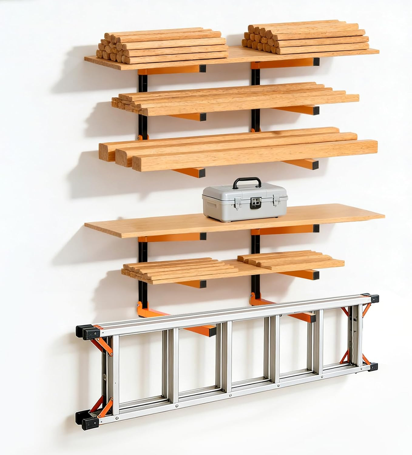 Wall Mounted Lumber Storage Rack and Wood Organizer with 6-Level Holds up 1320 L