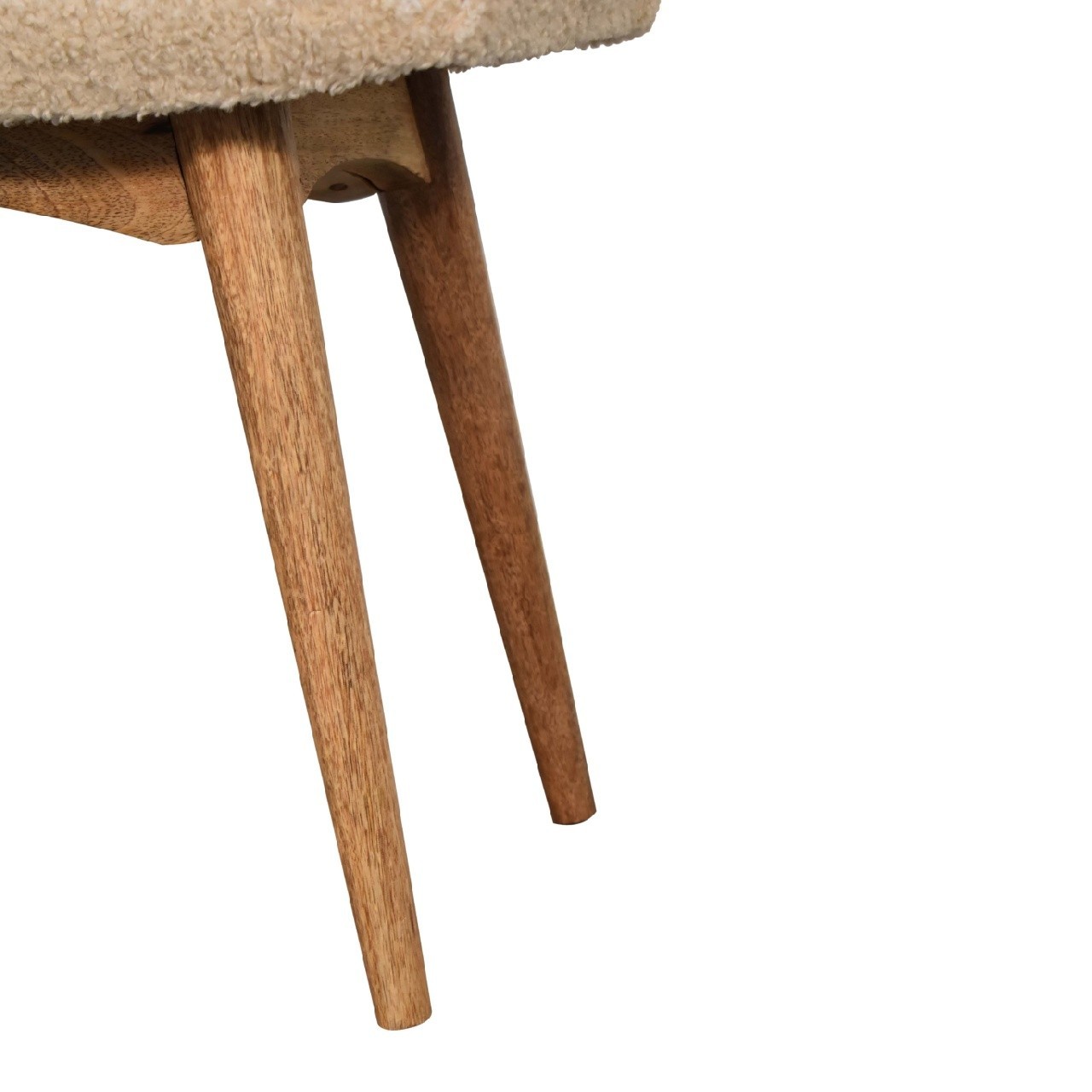 Curved Upholstered Bench with Natural Wood Base