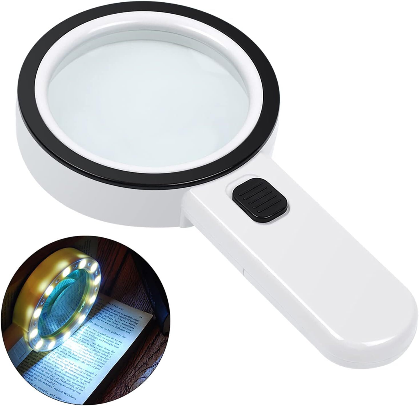 Magnifying Glass 30X Handheld 12 LED Light Magnifier for Reading Inspection Coin