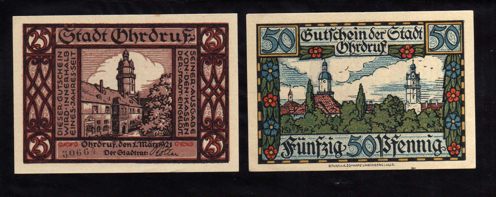 OHRDRUF - GERMANY NOTGELD - 25, 50 PFENNIG