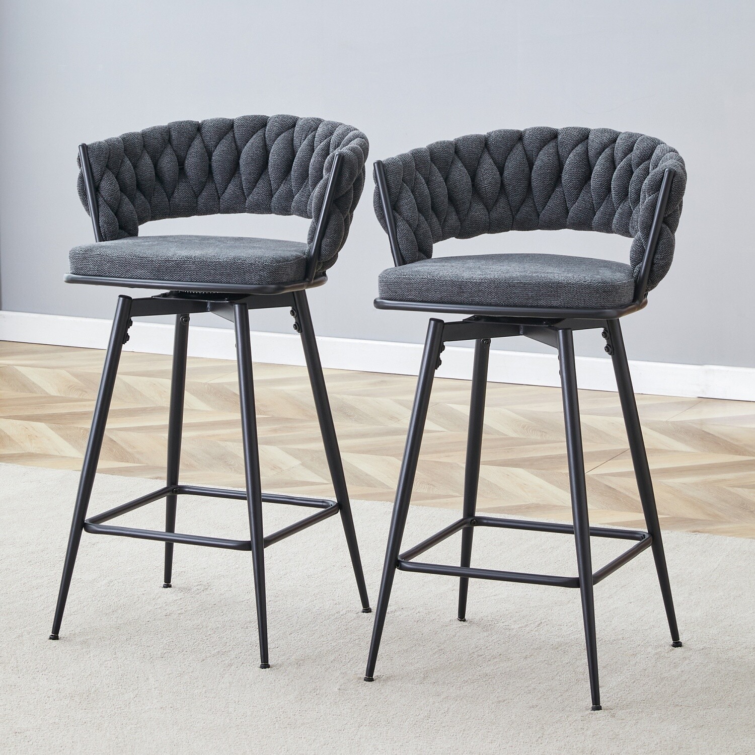 Set of 2 Swivel Bar Stools Counter Height Bar Chair Dining Chair with Metal Legs
