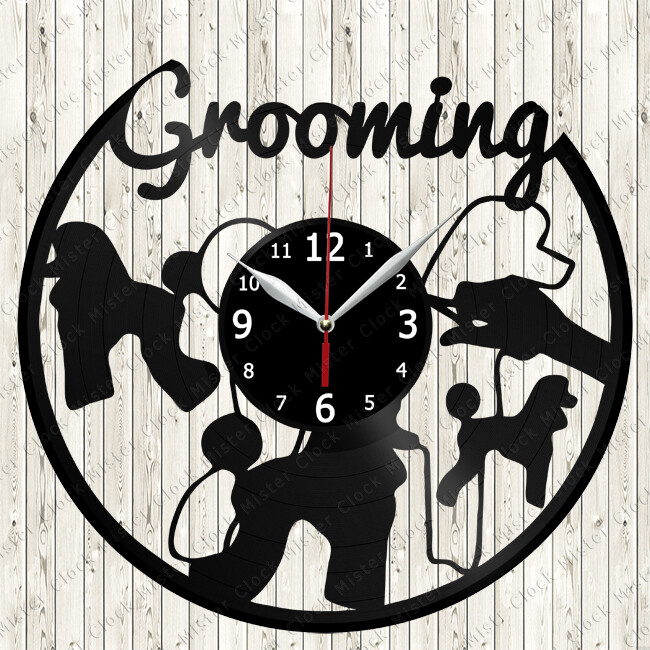 Dog Grooming Salon Vinyl Record Wall Clock Decor Handmade 2724