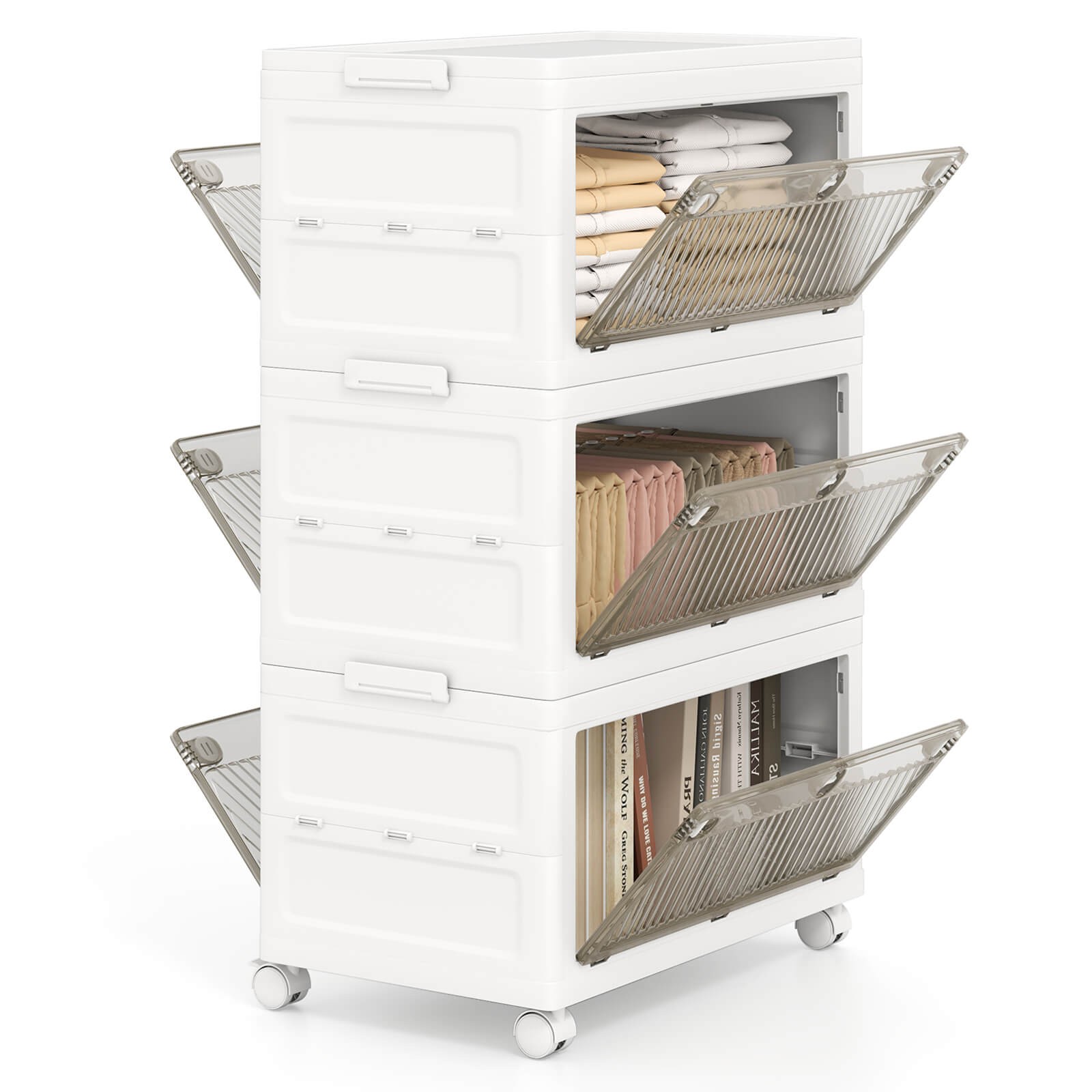 3-Tier Stackable Storage Bins 33-gal Collapsible Storage Boxes with Lid