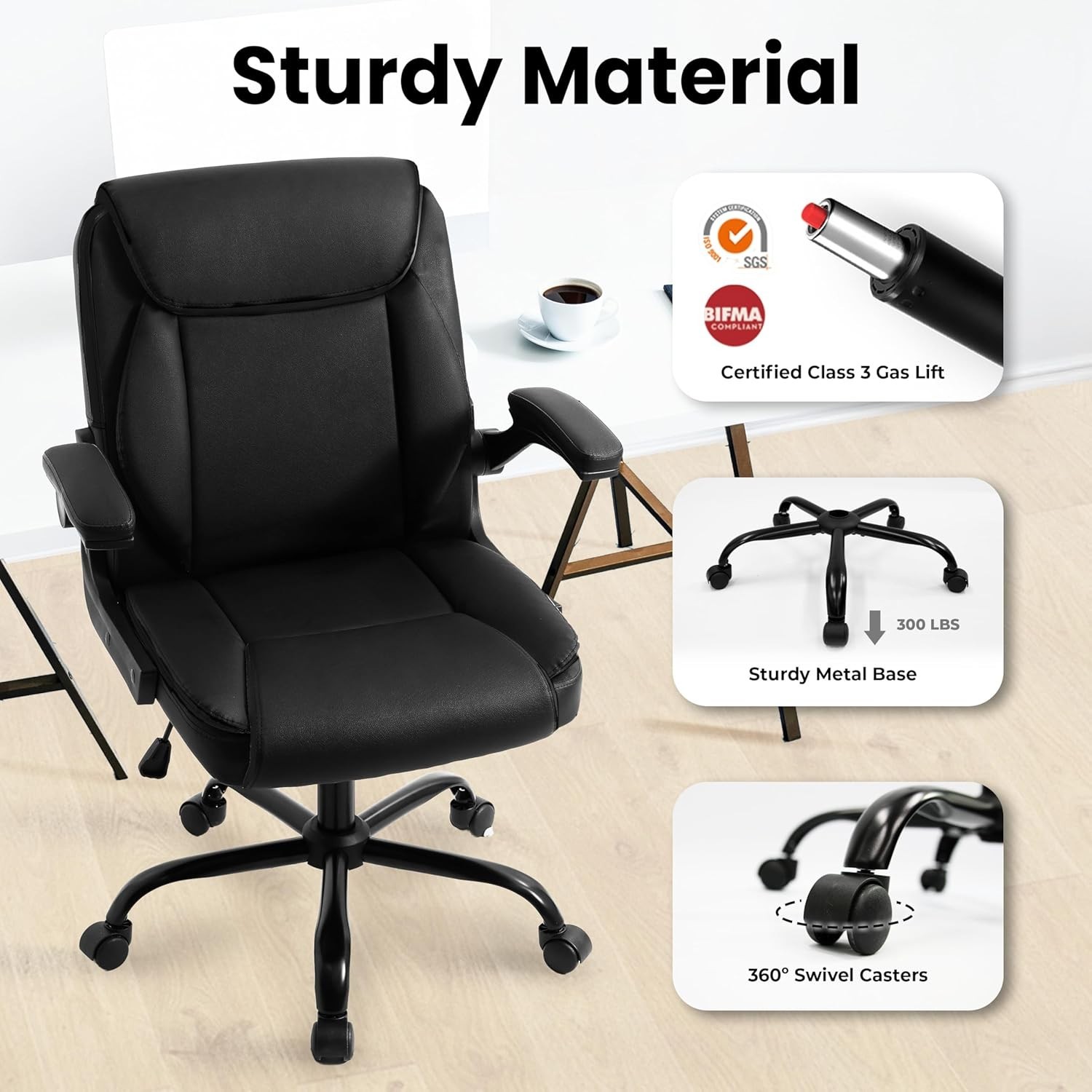 Mid-Back Office Chair with Flip-Up Armrests - Stylish and Comfortable Seating