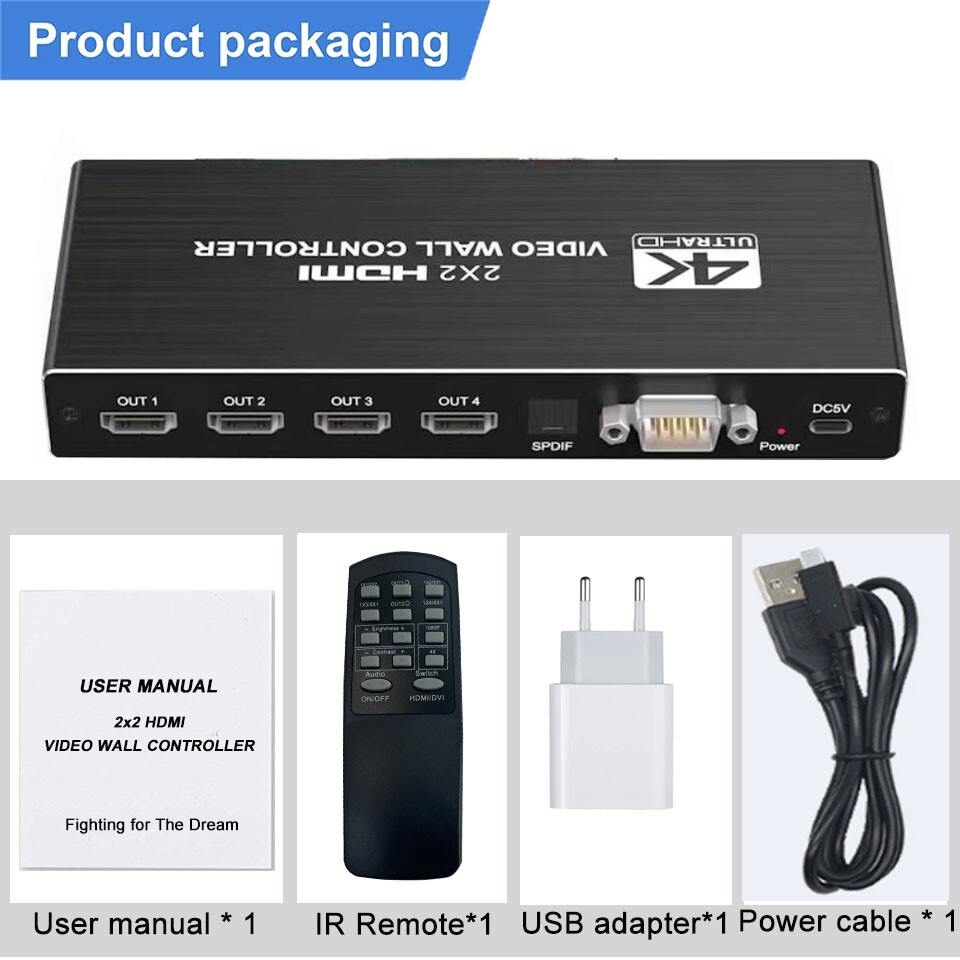 2x2 4K HDMI DVI Video Wall Controller Processor 1x2 1x3 1x4 Multi Screen Splicer