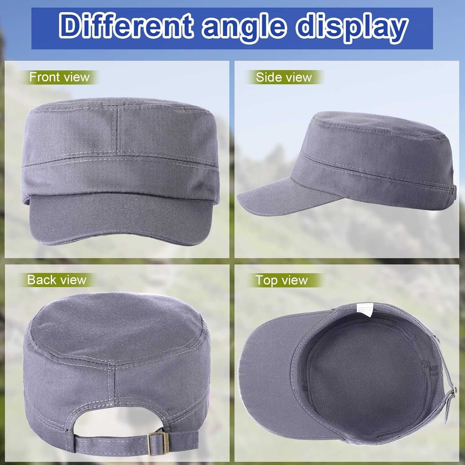 Military Style Hat Adjustable Cotton Cadet Army Cap Vintage Cap Flat Top Hat USA