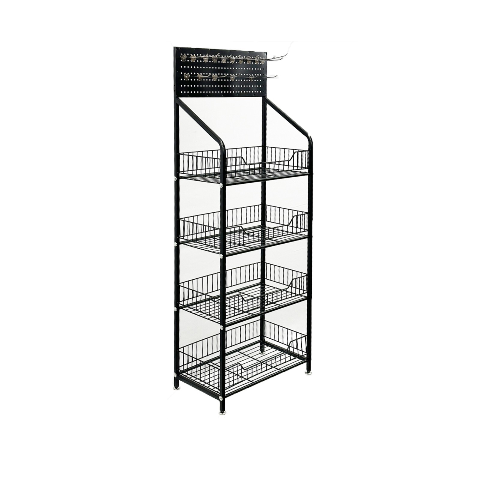 4 Shelves Angled Mobile Merchandising Rack display, Black