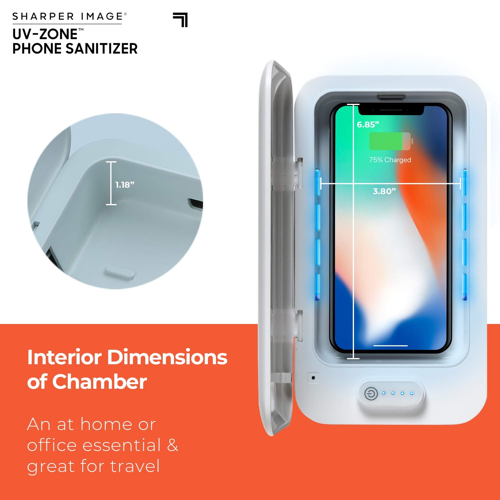 UV Zone Phone Sanitizer by Sharper Image - Sanitize & Kill Bacteria on