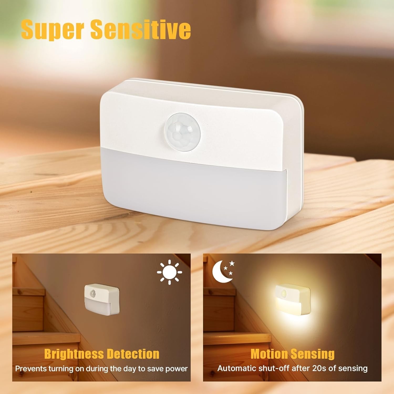 Versatile 8 Pack Wireless Indoor Lights - Motion Sensor Warm White Illumination