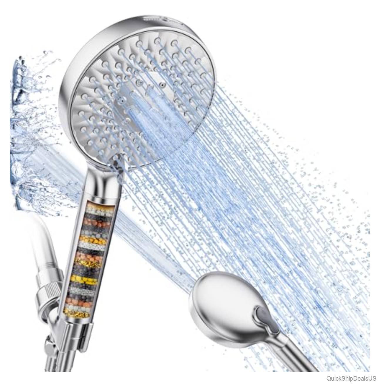 Filtered Shower Head Handheld 5 Inch High Pressure 9 Spray Modes Chrome Water