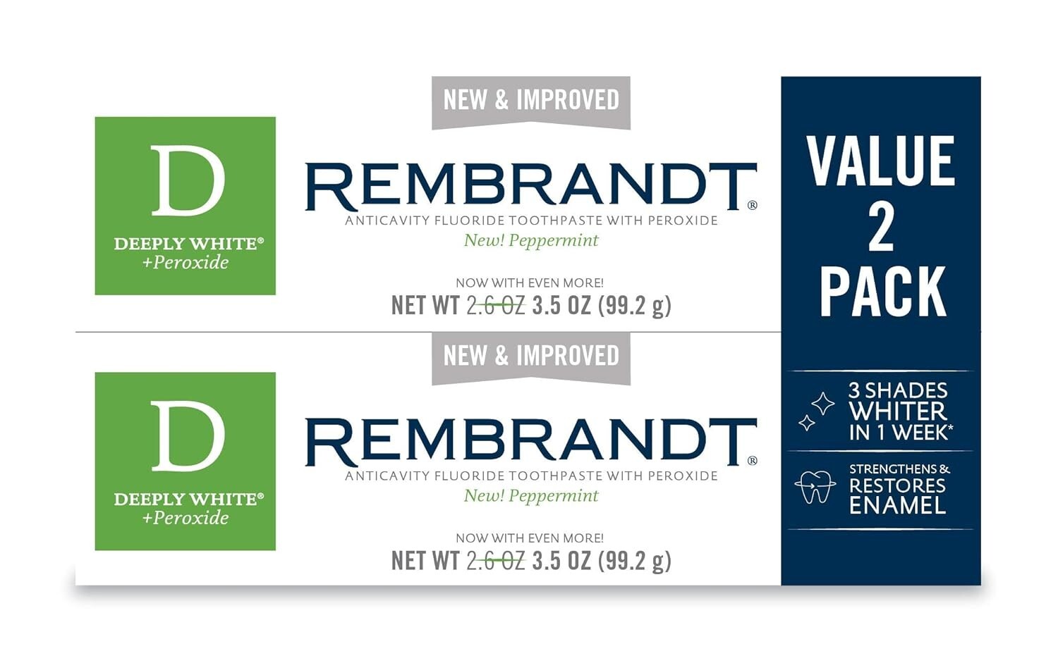 Rembrandt Intense Stain Whitening Toothpaste, Mint Flavor, 3.5-Ounce (2 Pack)