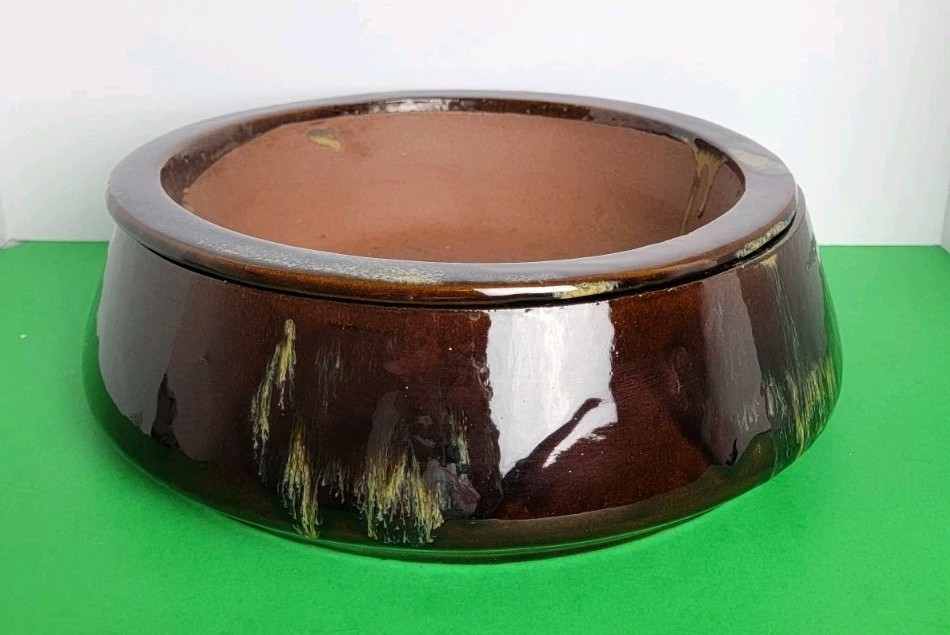 Extra Large 14" African Violet Self-Watering Planter In Brown & Cream Glaze.