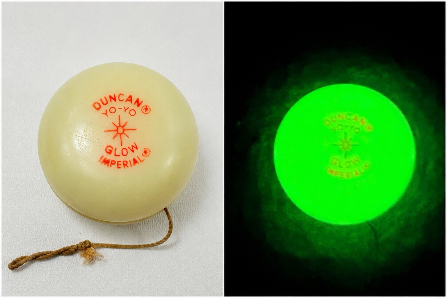 Vintage Duncan Imperial Yo-Yo 1970's Glow In The Dark Orange Logo All Original