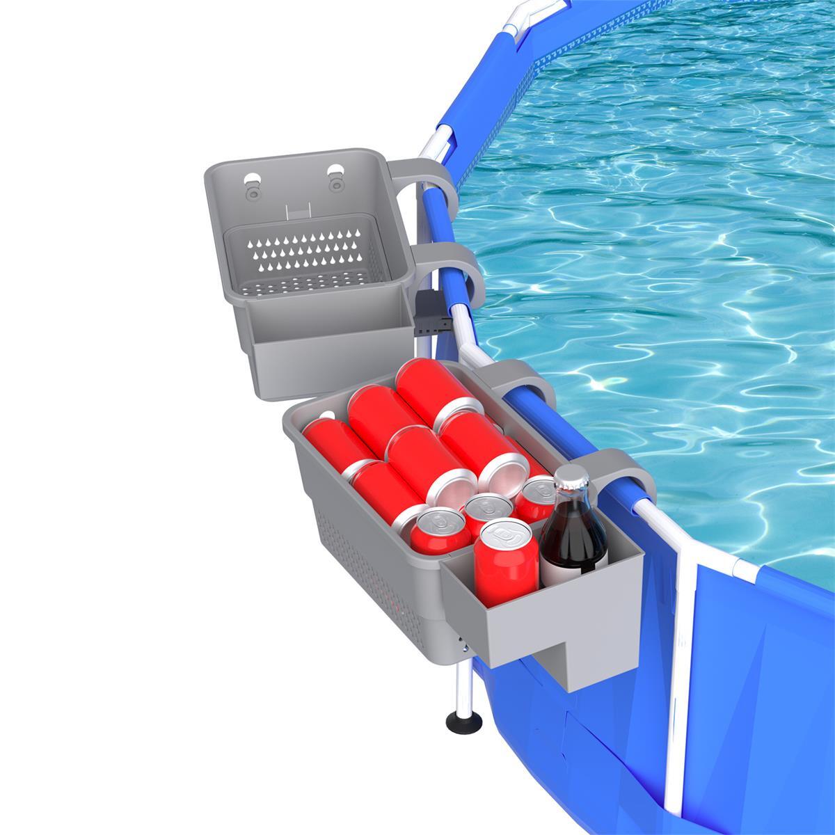 Poolside Storage Basket With 2 Cup Holder, Stretchable Pool Toy Basket For Towel