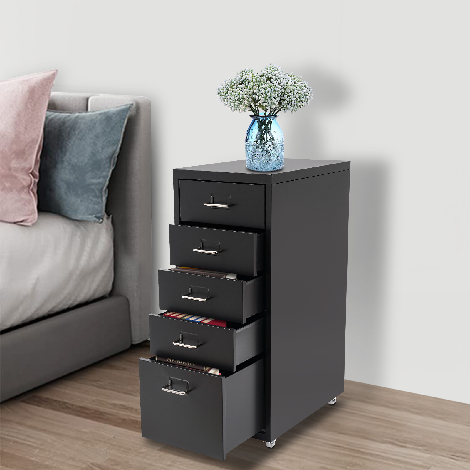 5-Drawer Metal File Storage Cabinet Storage Cabinet with Wheels Free Standing