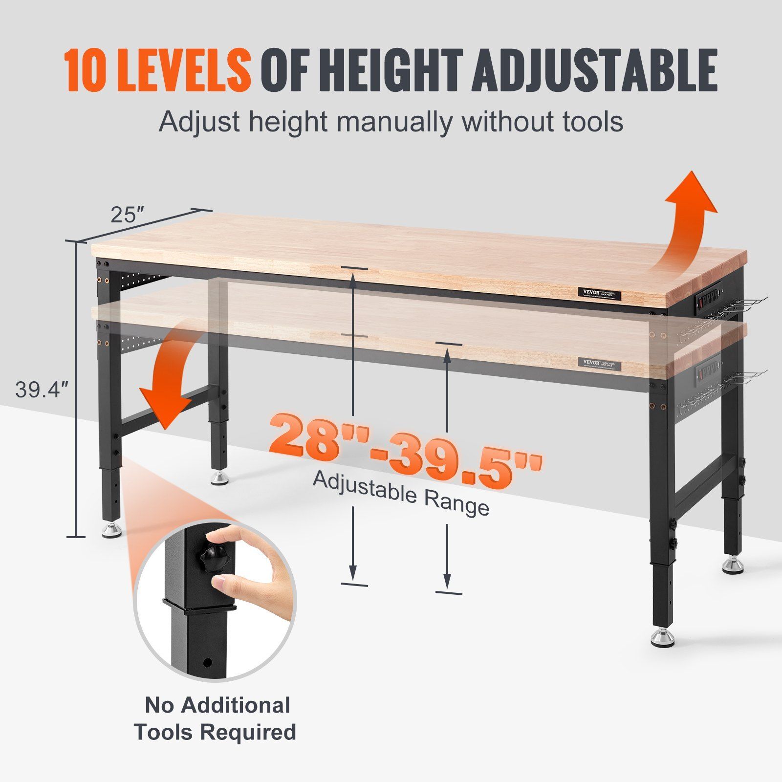 72" L X 25" W Adjustable Workbench with Universal Wheels 3000 LBS Load Capacity