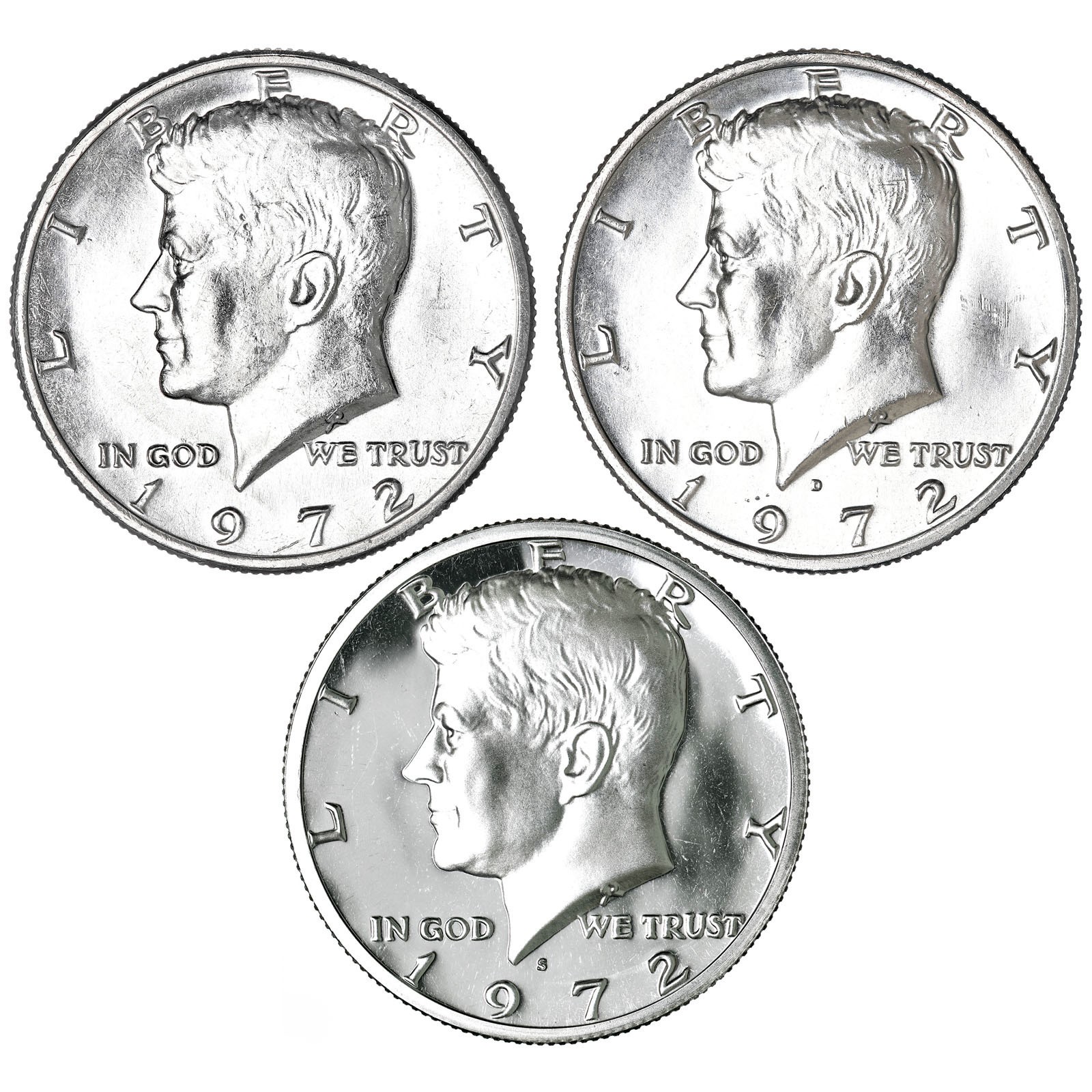1972 P D S Kennedy Half Dollar Year Set Proof & BU US 3 Coin Lot