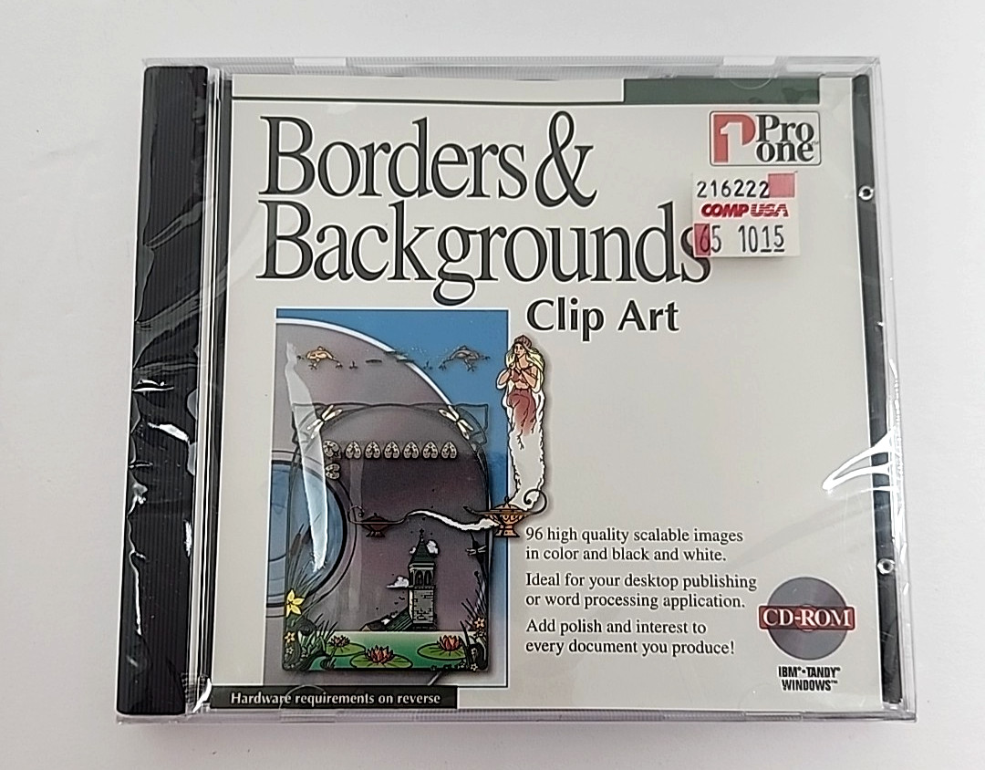 Pro One Borders And Backgrounds Clip Art PC Cd Rom Windows 95 Sealed NOS